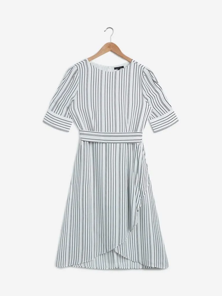 Wardrobe White Striped Dress with Belt