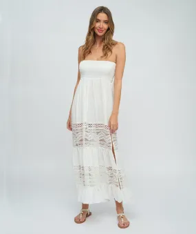 White Strapless Maxi Dress with Empire Waist