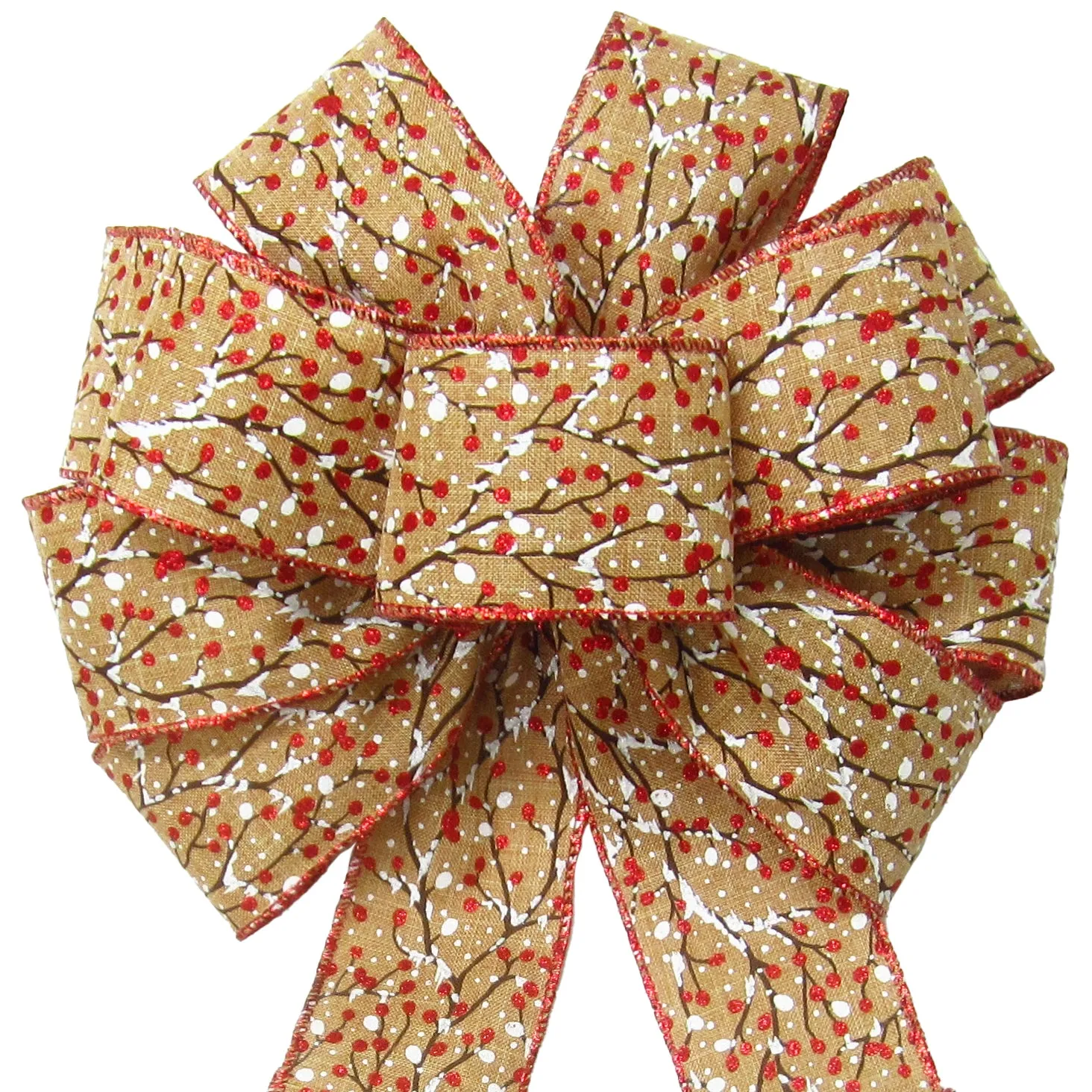 Wired Berries & Snow Linen Burlap Bow (2.5"ribbon~10"Wx20"L)