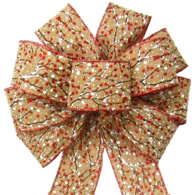 Wired Berries & Snow Linen Burlap Bow (2.5"ribbon~10"Wx20"L)