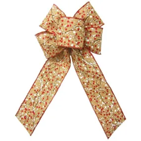 Wired Berries & Snow Linen Burlap Bow (2.5"ribbon~6"Wx10"L)