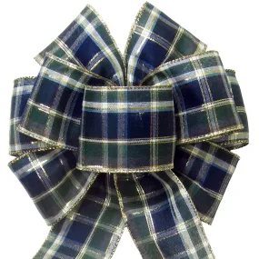 Wired Blueberry Plaid Christmas Bow (2.5"ribbon~8"Wx16"L)