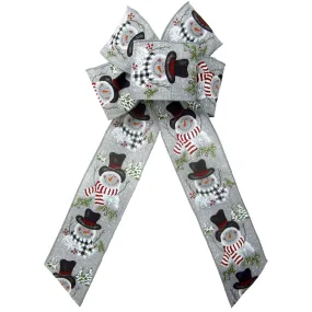 Wired Buffalo Candy Snowman Gray Linen Christmas Bow (2.5"ribbon~6"Wx10"L)