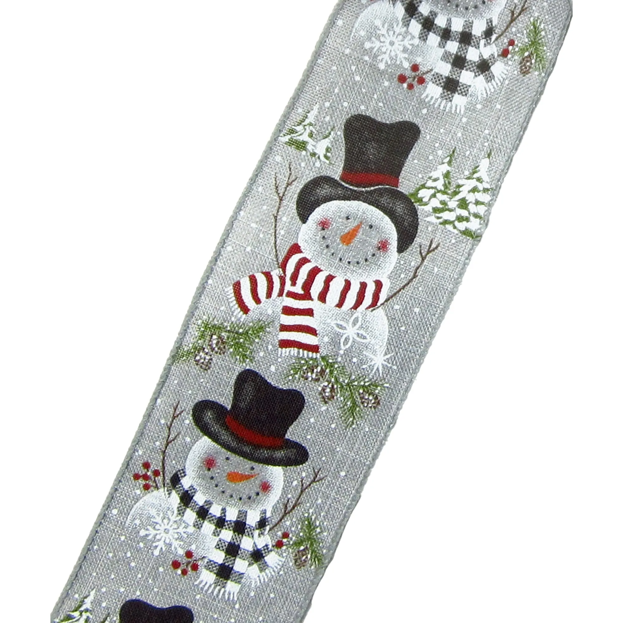 Wired Buffalo Candy Snowman Gray Ribbon (#40-2.5"Wx10Yards)