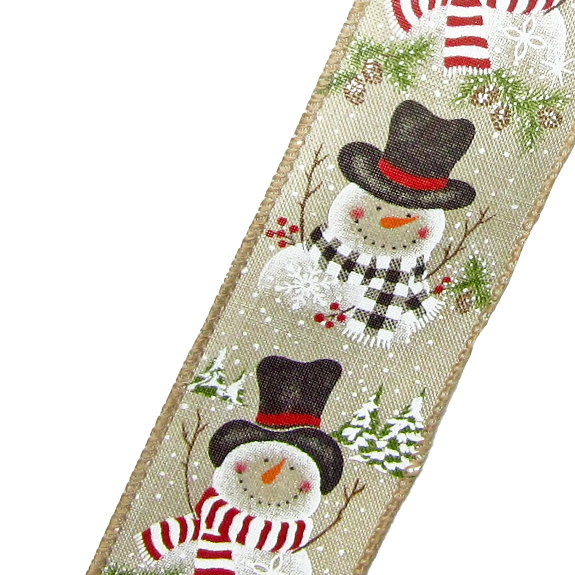 Wired Buffalo Candy Snowman Natural Ribbon (#40-2.5"Wx10Yards)