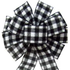 Wired Buffalo Plaid Black & White Flannel Bow (2.5"ribbon~10"Wx20"L)