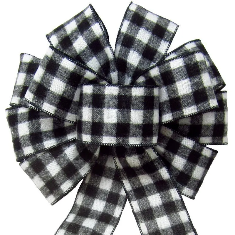 Wired Buffalo Plaid Black & White Flannel Bow (2.5"ribbon~10"Wx20"L)
