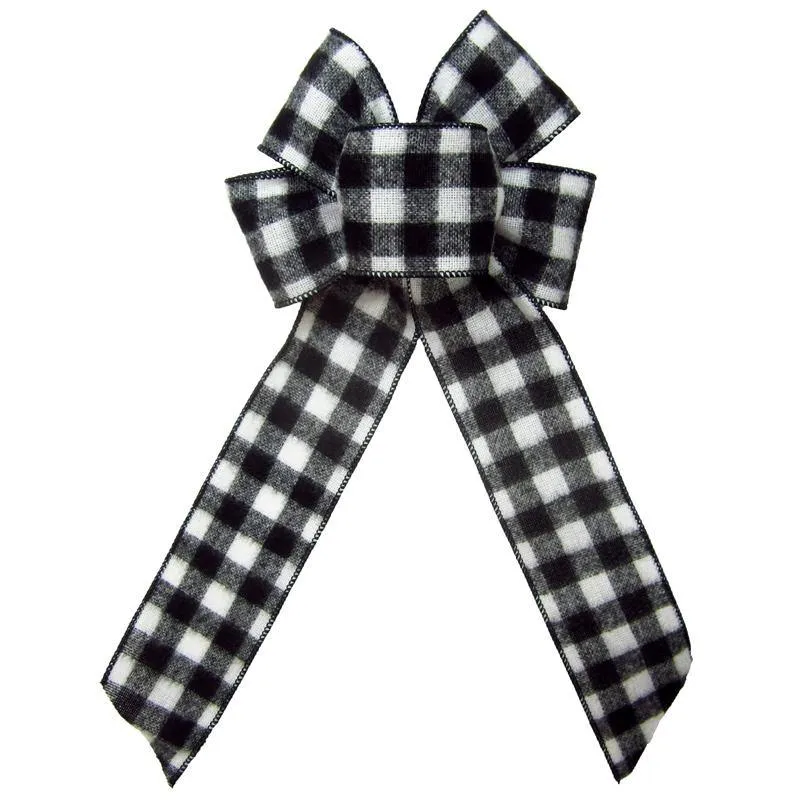 Wired Buffalo Plaid Black & White Flannel Bow (2.5"ribbon~6"Wx10"L)