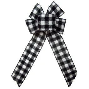 Wired Buffalo Plaid Black & White Flannel Bow (2.5"ribbon~6"Wx10"L)
