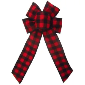 Wired Buffalo Plaid Red & Black Flannel Bow (2.5"ribbon~6"Wx10"L)