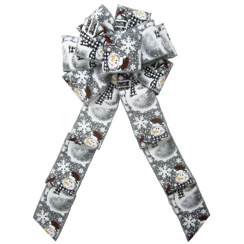 Wired Buffalo Plaid Snowman Gray Bow (2.5"ribbon~8"Wx16"L)