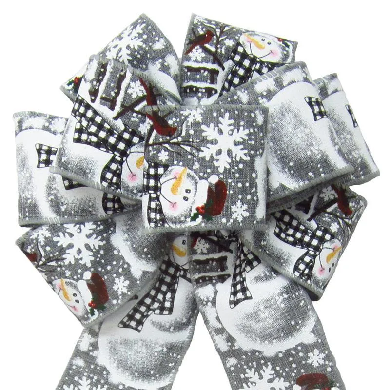 Wired Buffalo Plaid Snowman Gray Bow (2.5"ribbon~8"Wx16"L)