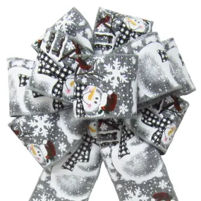 Wired Buffalo Plaid Snowman Gray Bow (2.5"ribbon~8"Wx16"L)