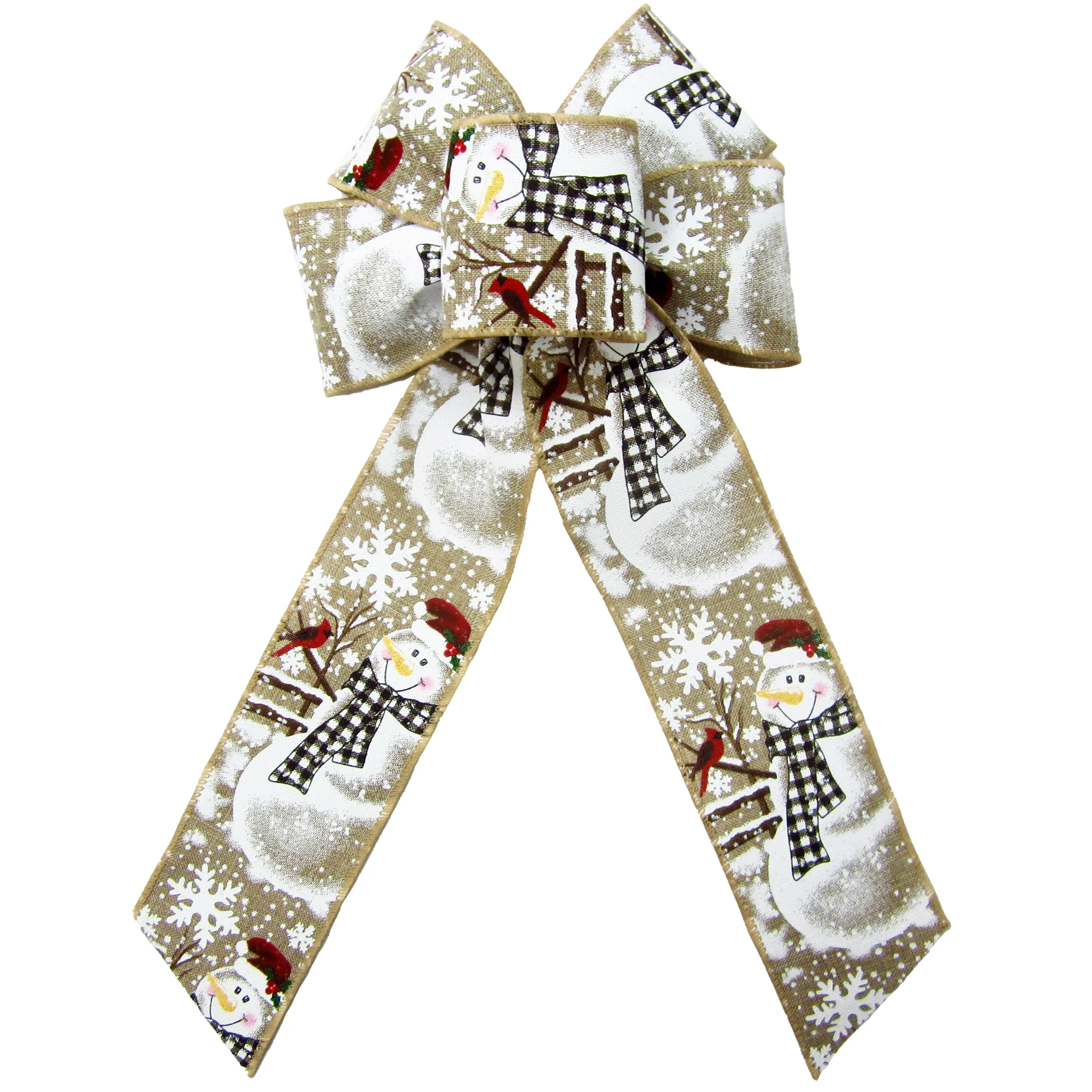 Wired Buffalo Plaid Snowman Natural Bow (2.5"ribbon~6"Wx10"L)