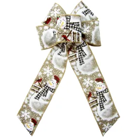 Wired Buffalo Plaid Snowman Natural Bow (2.5"ribbon~6"Wx10"L)