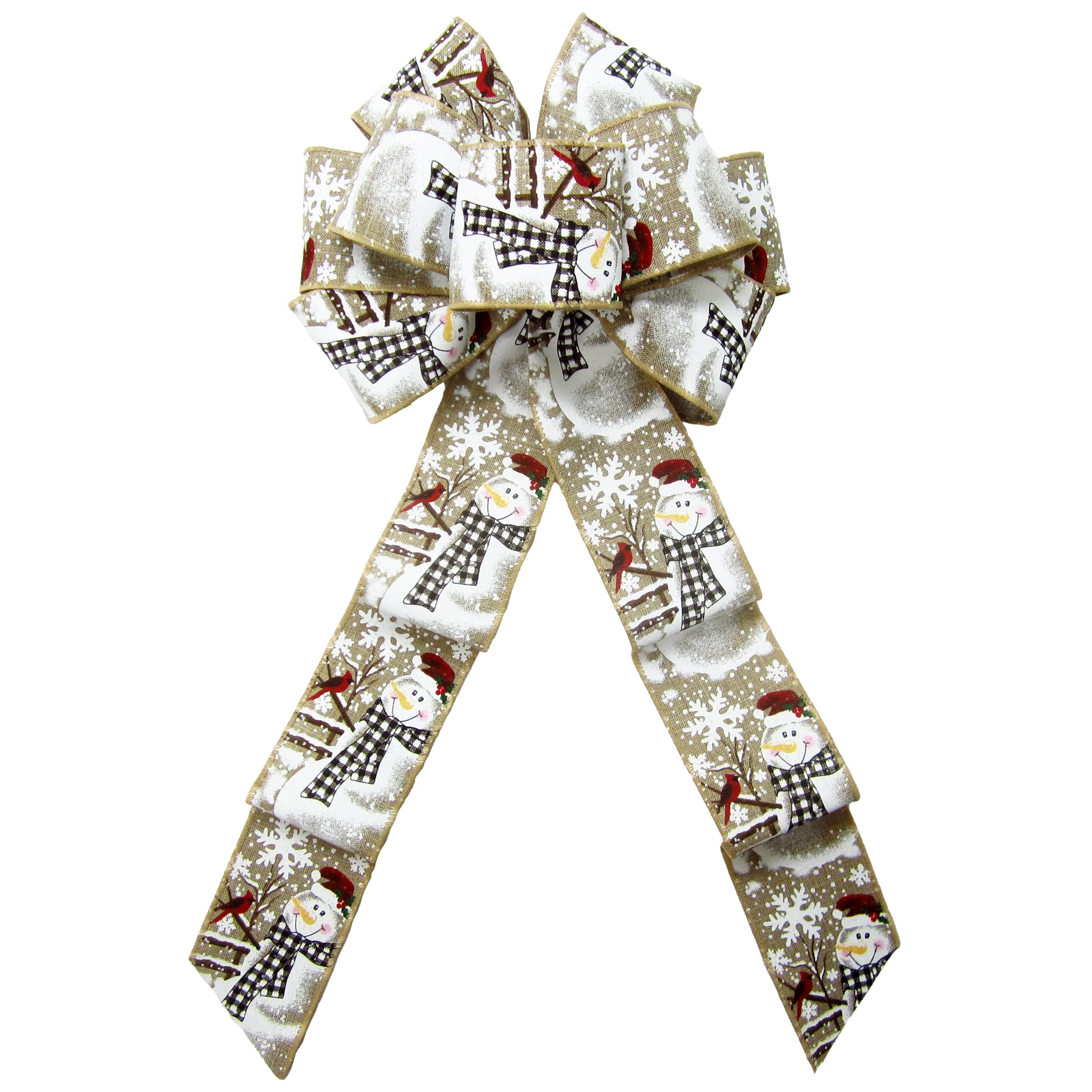 Wired Buffalo Plaid Snowman Natural Bow (2.5"ribbon~8"Wx16"L)