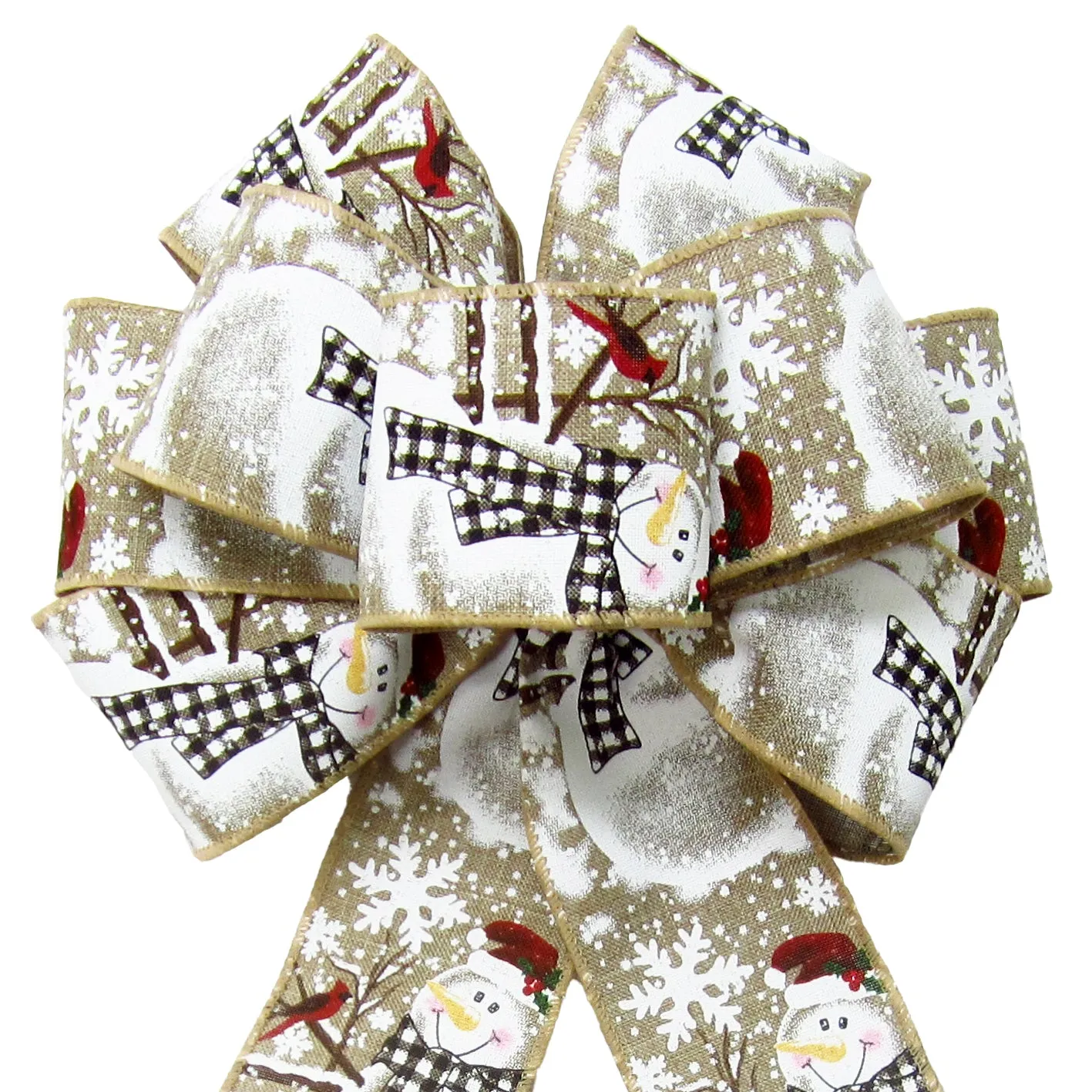 Wired Buffalo Plaid Snowman Natural Bow (2.5"ribbon~8"Wx16"L)