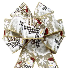 Wired Buffalo Plaid Snowman Natural Bow (2.5"ribbon~8"Wx16"L)