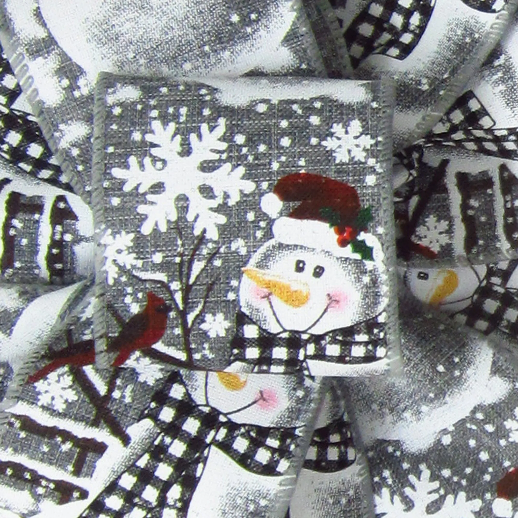Wired Buffalo Plaid Snowman on Gray Christmas Ribbon (#40-2.5"Wx10Yards)