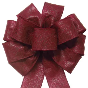 Wired Burgundy Floral Embossed Outdoor Wreath Bow (2.5"ribbon~10"Wx20"L)