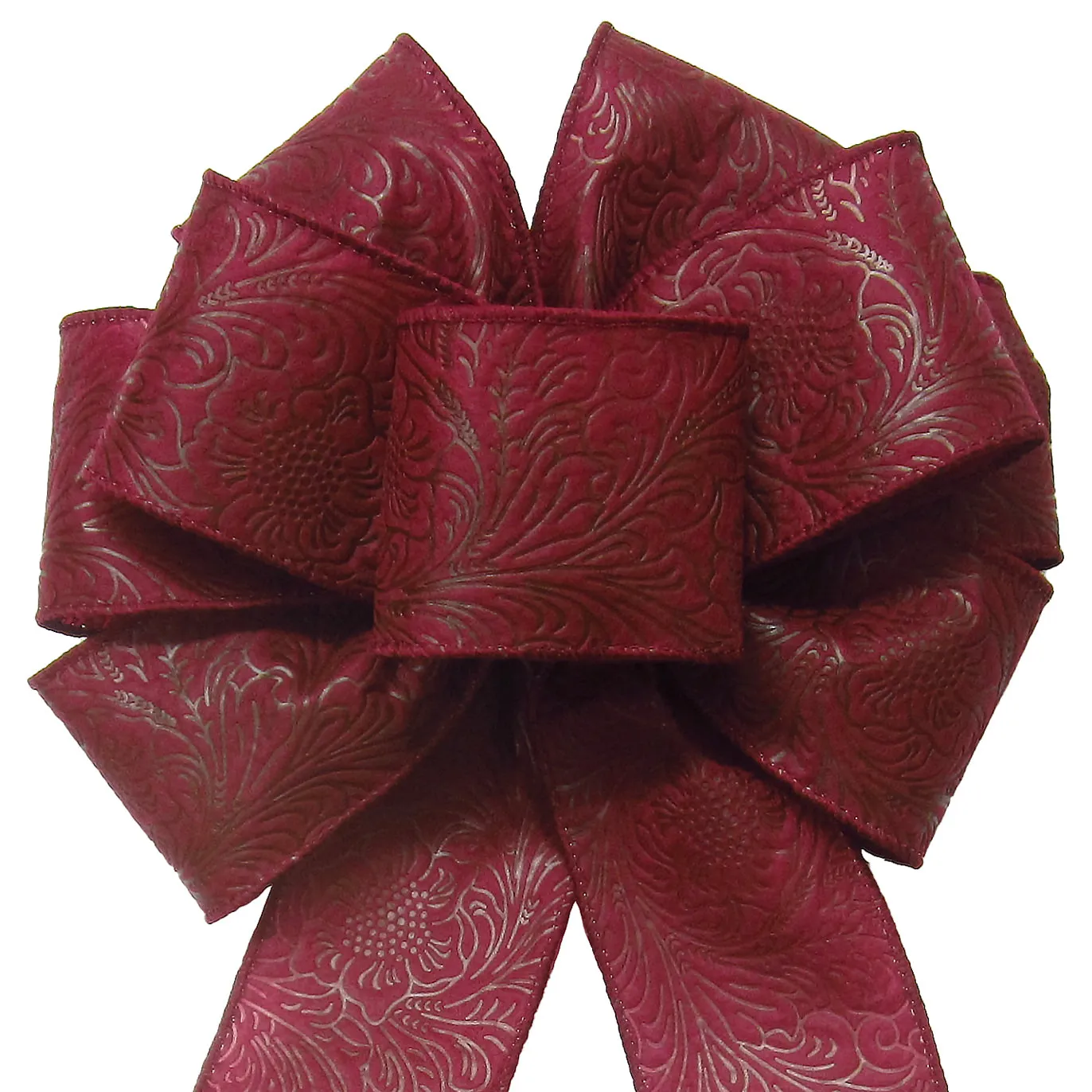 Wired Burgundy Floral Embossed Outdoor Wreath Bow (2.5"ribbon~8"Wx16"L)