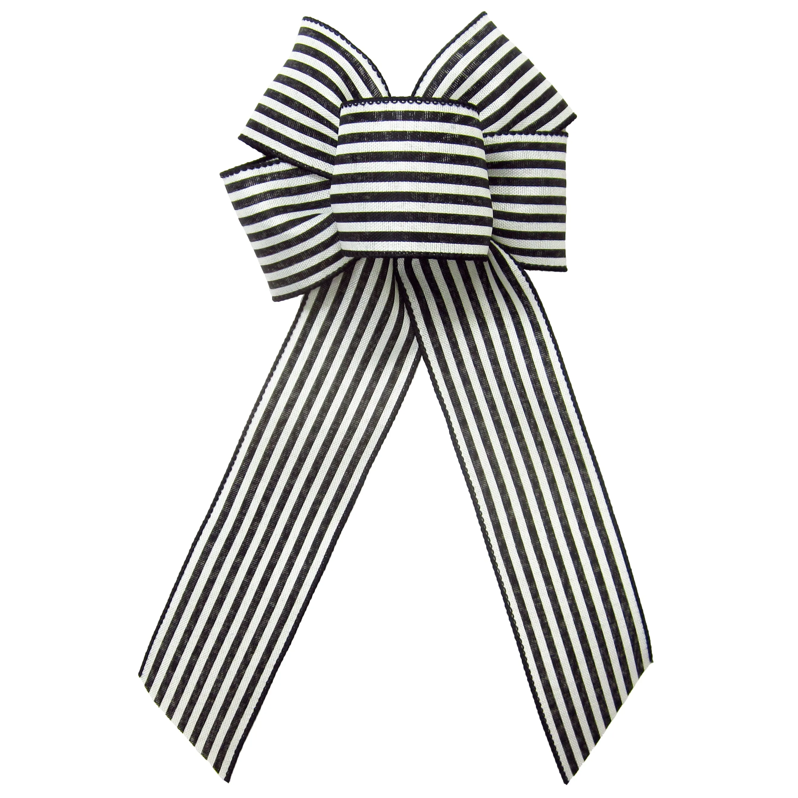Wired Cabana Stripes Black & Ivory Bow (2.5"ribbon~6"Wx10"L)