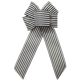 Wired Cabana Stripes Black & Ivory Bow (2.5"ribbon~6"Wx10"L)