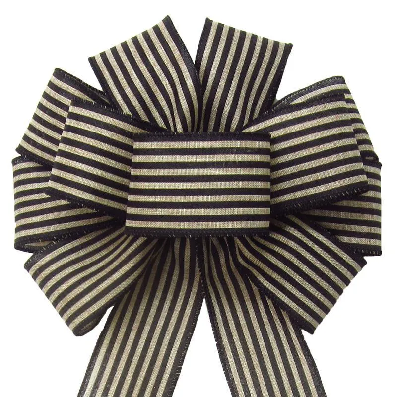Wired Cabana Stripes Black & Natural Bow (2.5"ribbon~10"Wx20"L)