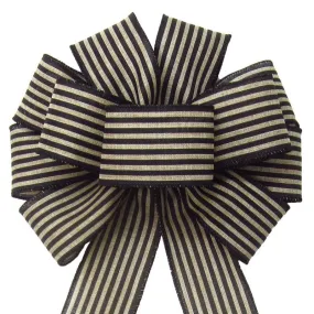 Wired Cabana Stripes Black & Natural Bow (2.5"ribbon~10"Wx20"L)