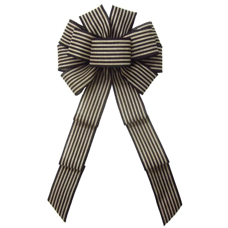 Wired Cabana Stripes Black & Natural Bow (2.5"ribbon~10"Wx20"L)