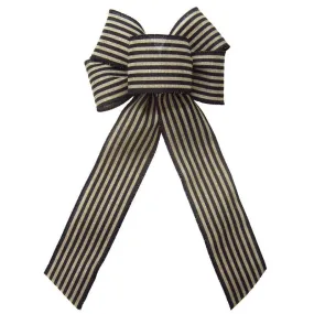 Wired Cabana Stripes Black & Natural Bow (2.5"ribbon~6"Wx10"L)