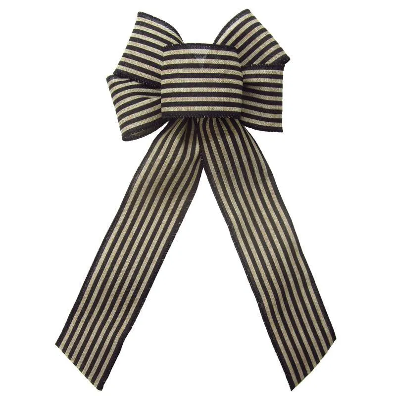 Wired Cabana Stripes Black & Natural Bow (2.5"ribbon~6"Wx10"L)