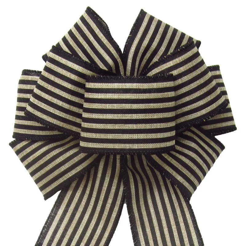 Wired Cabana Stripes Black & Natural Bow (2.5"ribbon~8"Wx16"L)