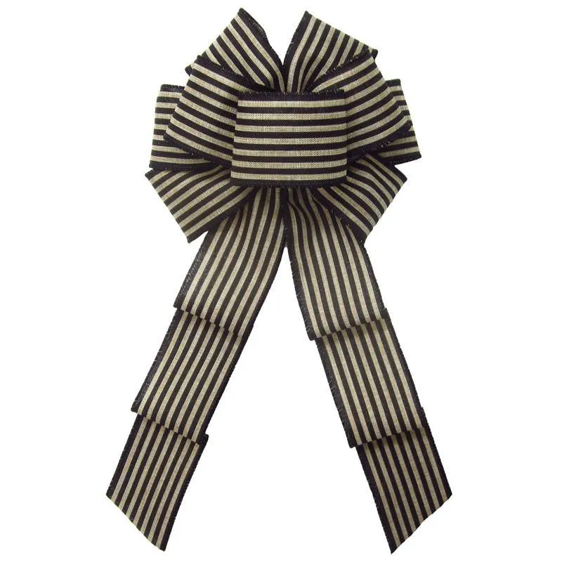 Wired Cabana Stripes Black & Natural Bow (2.5"ribbon~8"Wx16"L)