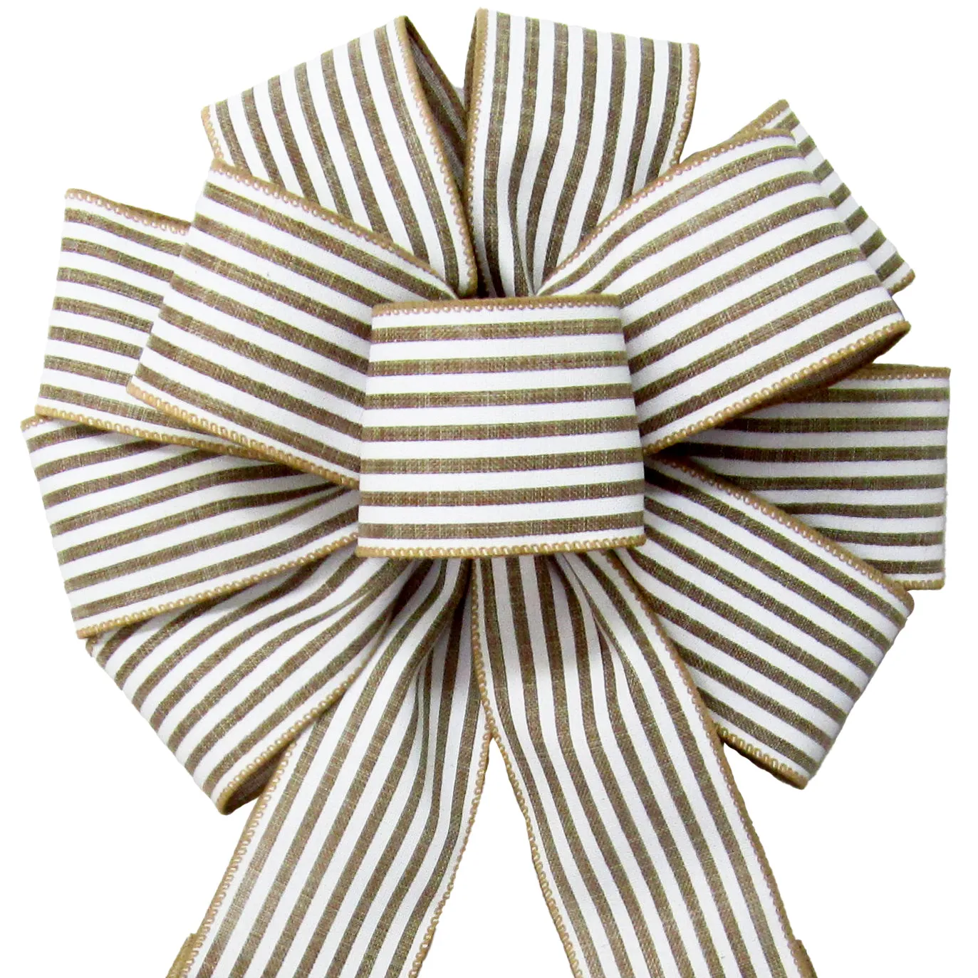 Wired Cabana Stripes White & Natural Bow (2.5"ribbon~10"Wx20"L)