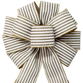 Wired Cabana Stripes White & Natural Bow (2.5"ribbon~10"Wx20"L)