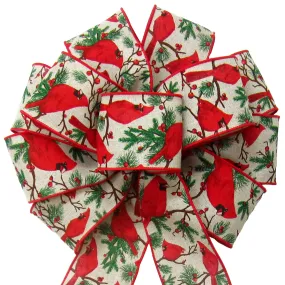 Wired Cardinals & Berries Natural Bow (2.5"ribbon~10"Wx20"L)