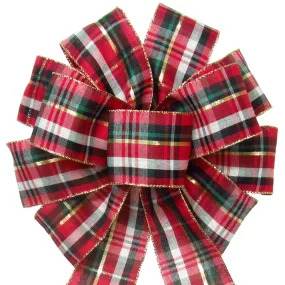 Wired Cranberry Plaid Christmas Bow (2.5"ribbon~10"Wx20"L)