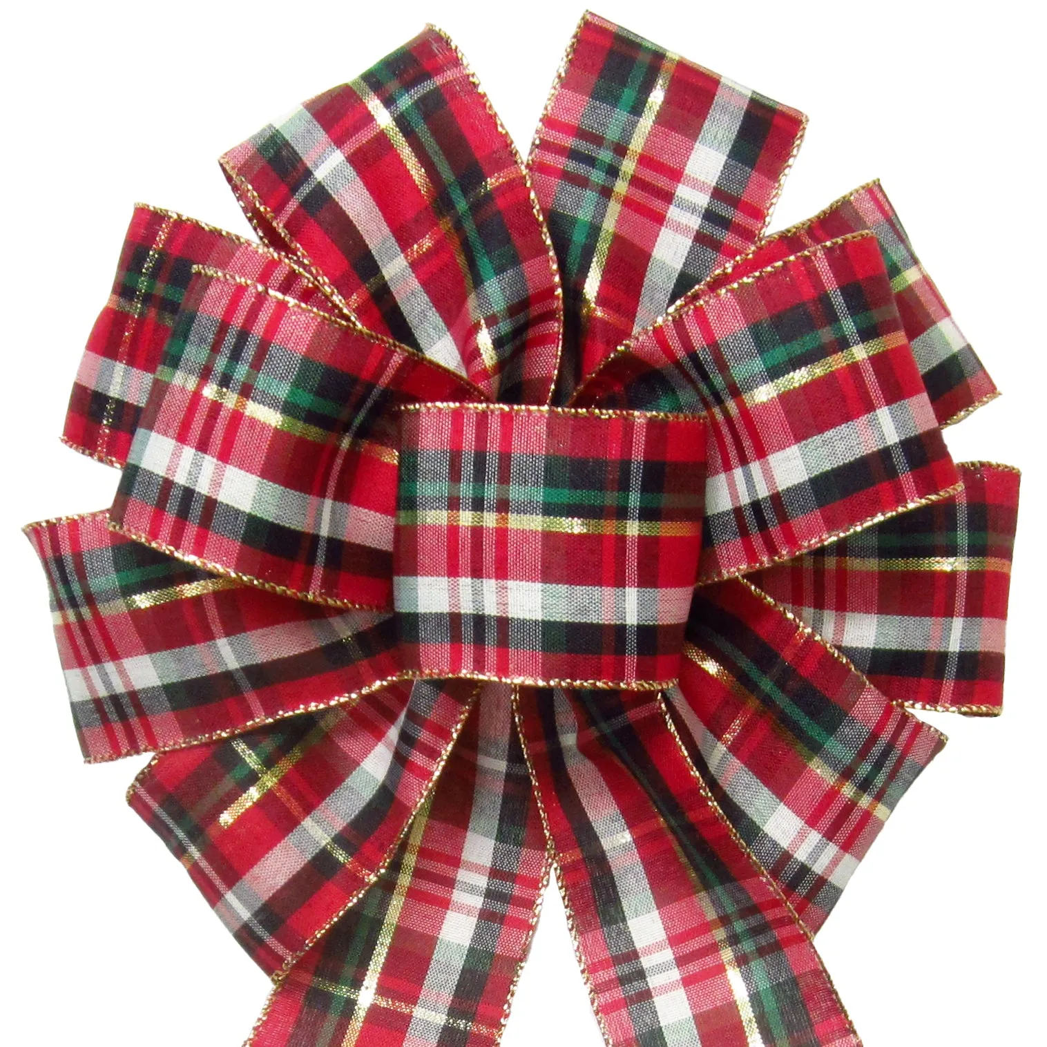 Wired Cranberry Plaid Christmas Bow (2.5"ribbon~10"Wx20"L)
