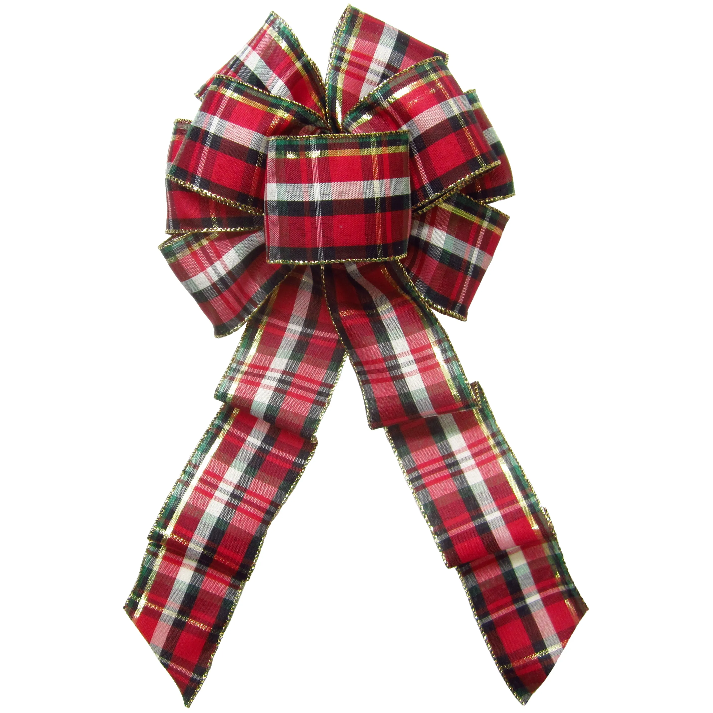 Wired Cranberry Plaid Christmas Bow (2.5"ribbon~8"Wx16"L)