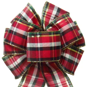 Wired Cranberry Plaid Christmas Bow (2.5"ribbon~8"Wx16"L)