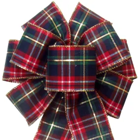 Wired Crimson & Navy Blue Plaid Christmas Bow (2.5"ribbon~8"Wx16"L)