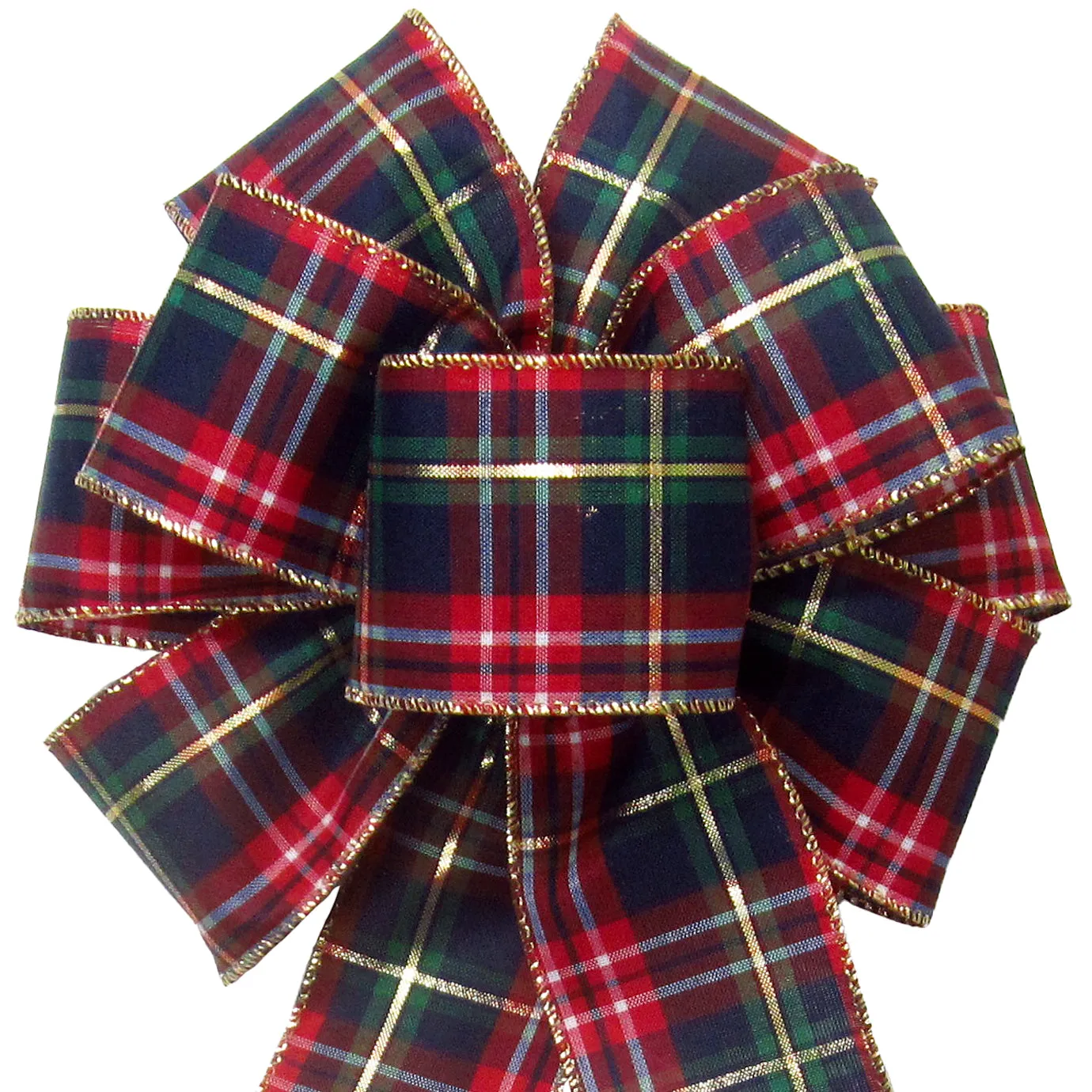 Wired Crimson & Navy Blue Plaid Christmas Bow (2.5"ribbon~8"Wx16"L)