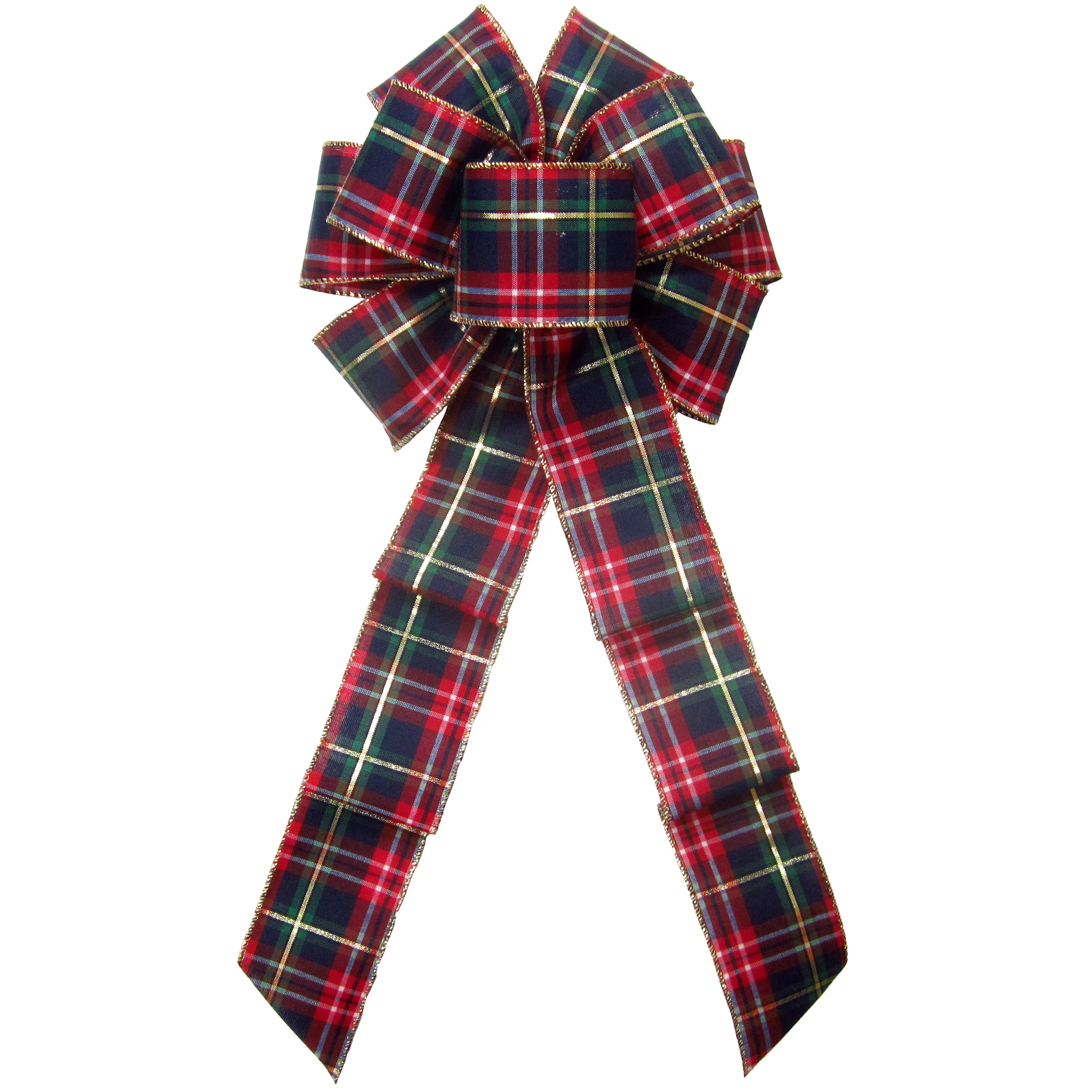 Wired Crimson & Navy Blue Plaid Christmas Bow (2.5"ribbon~8"Wx16"L)