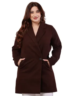 Women Brown Polyester Lapel Collar Trench Coat