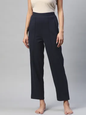 Women Navy Blue Solid Track Pants