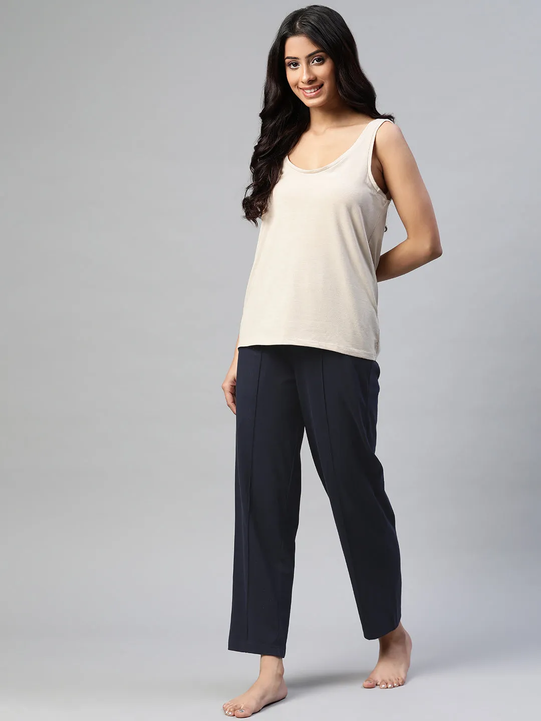 Women Navy Blue Solid Track Pants