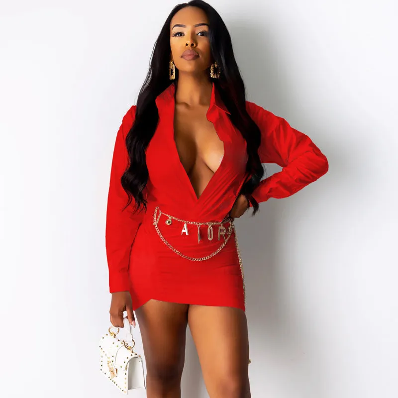 Women's Spring Casual Sheath V-Neck Mini Dress