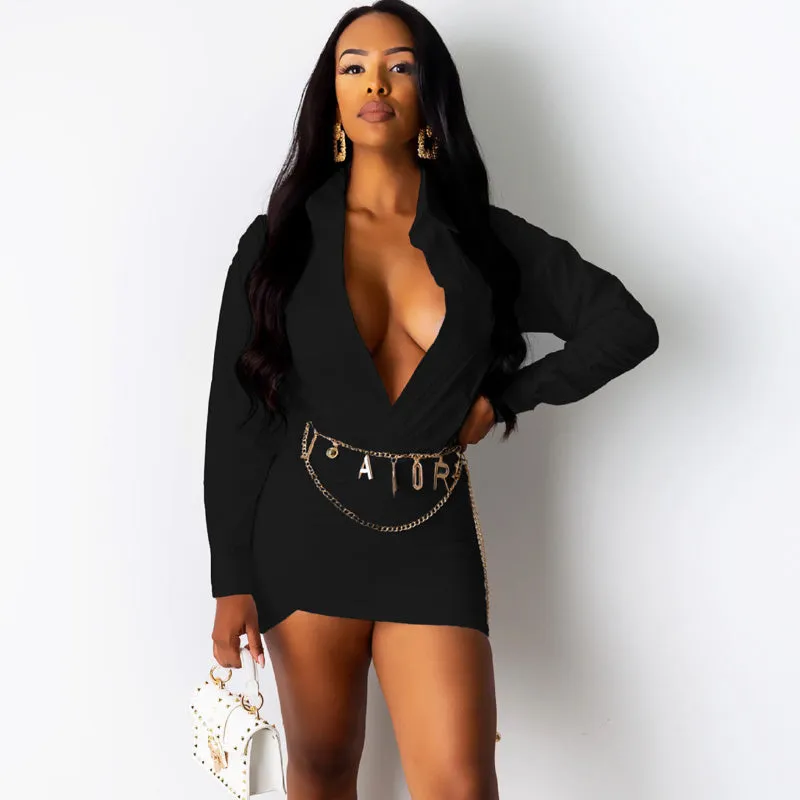 Women's Spring Casual Sheath V-Neck Mini Dress