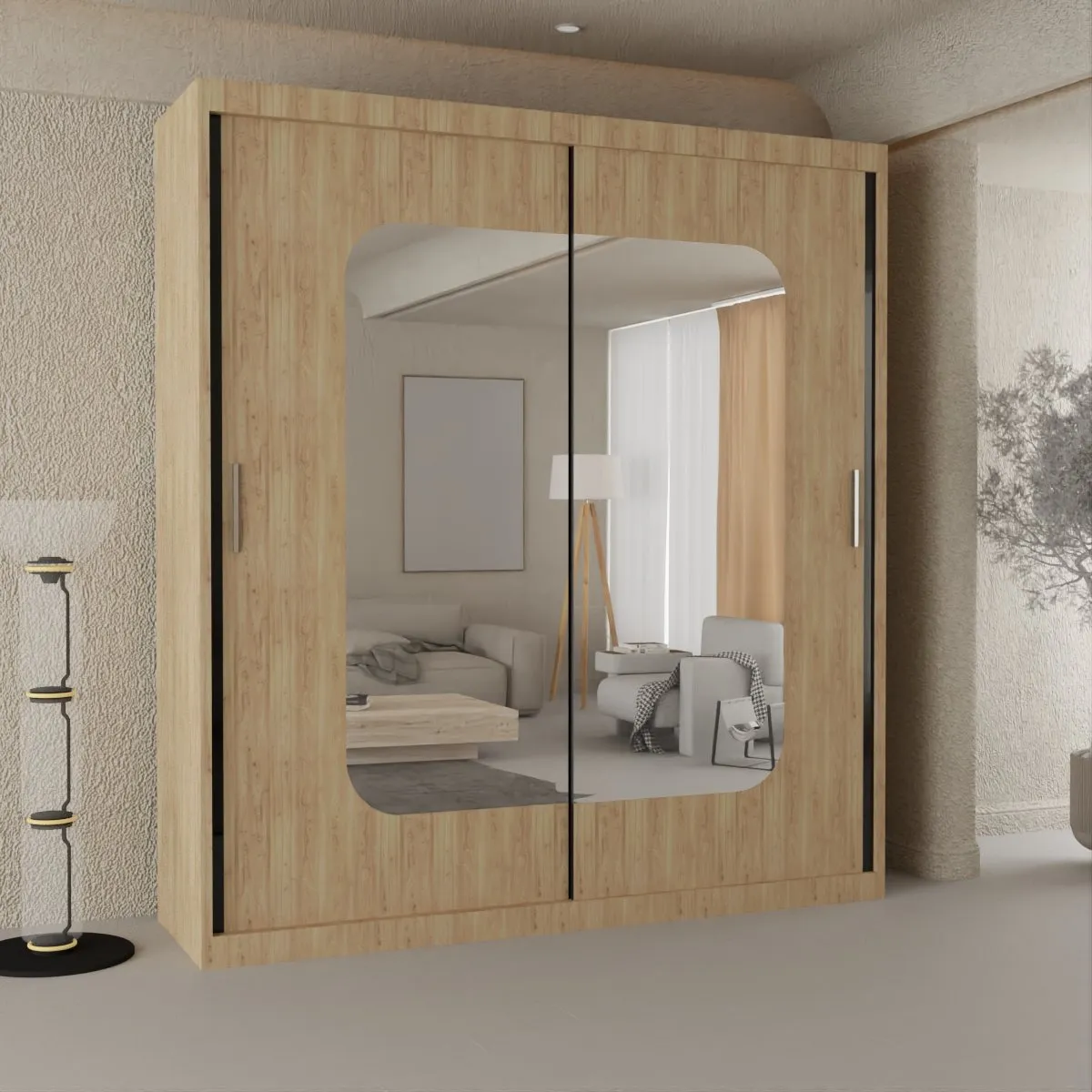 Zurish Stylish Sliding Mirror Door Wardrobe